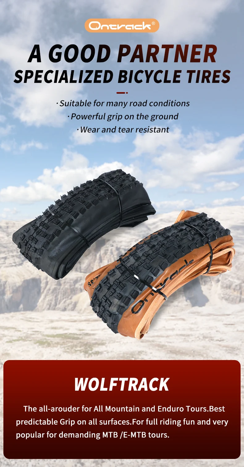 ONTRACK WOLFTRACK FOLDED TIRE 26 27.5 29X2.35 30TPI SKIN BLACK WALL AND BROWN WALL