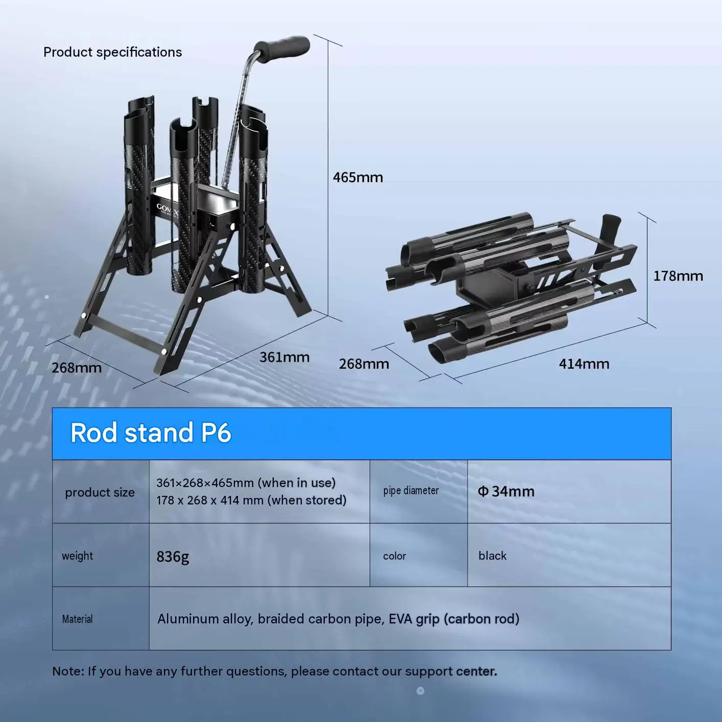 Gomexus P6 Rod Stand for Area Trout, Carbon, 6-Piece Storage Foldable New Others Condition