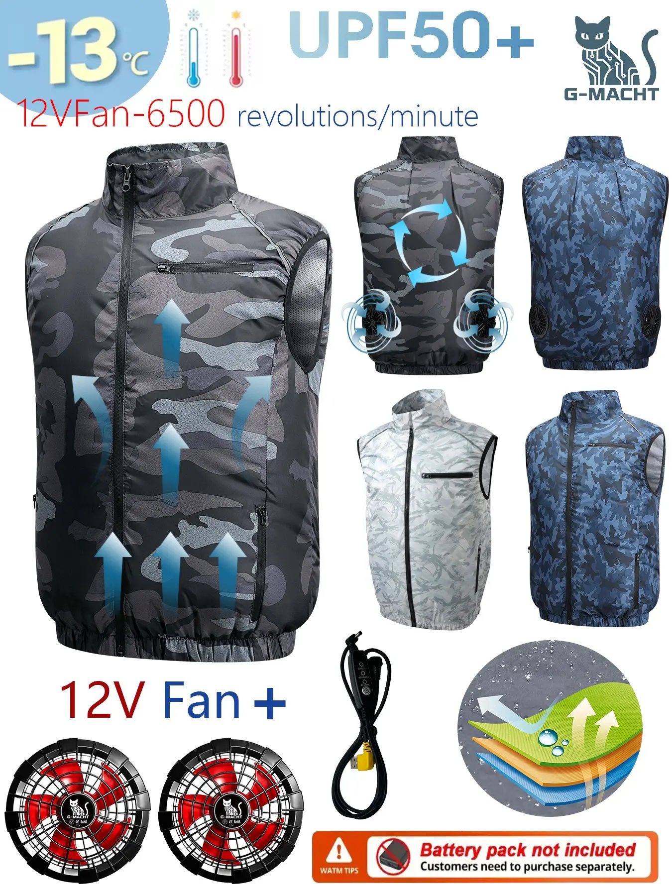 NEWS USB 12V/5V 4Fan Couples Summer Breathable Cooling Vest Sleeveless Fan Air Conditioner Jacket Heat Resistant Outdoor Workwea