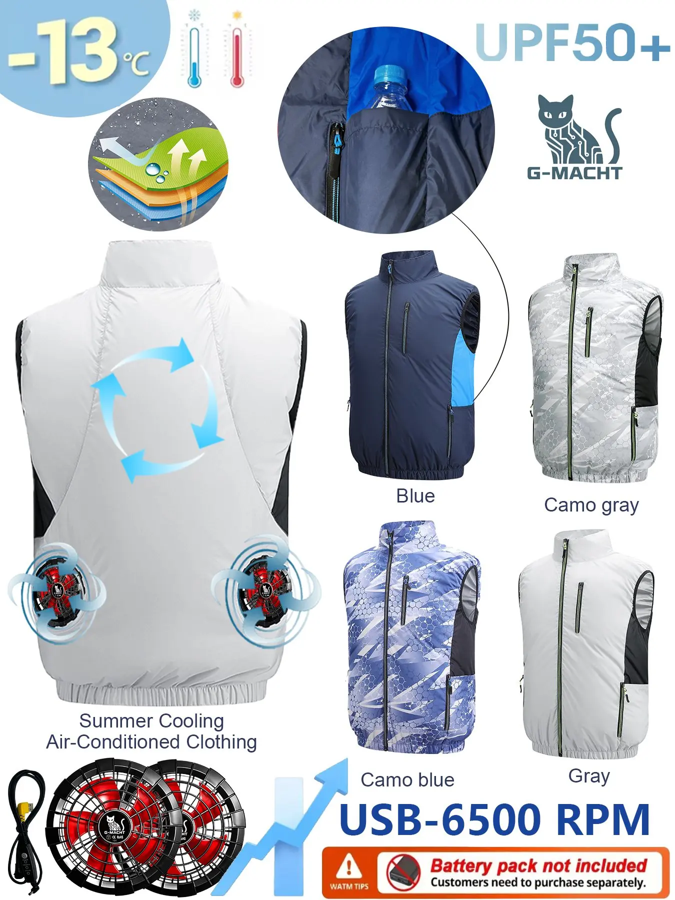 NEWS USB 12V/5V 4Fan Couples Summer Breathable Cooling Vest Sleeveless Fan Air Conditioner Jacket Heat Resistant Outdoor Workwea