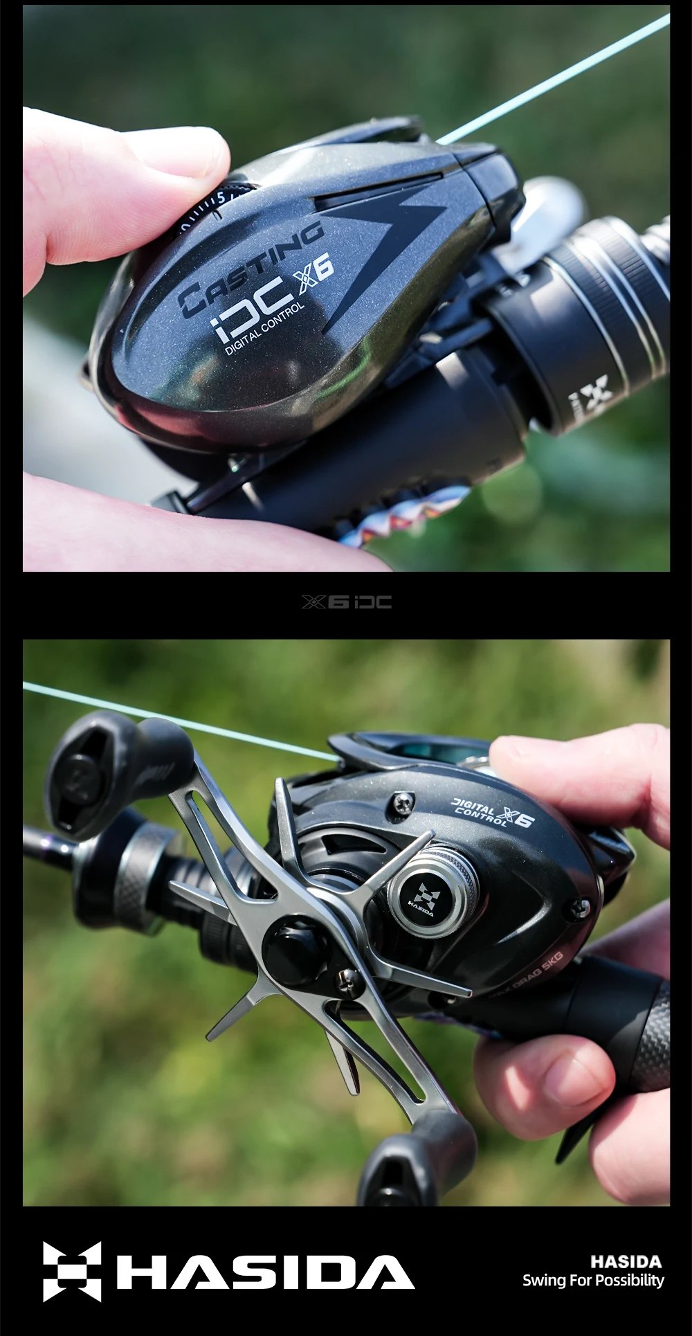 HASIDA X6 DC Baitcasting Reel with IDC Digital Brake System Anti-Backlash Casting Reel Carbon Frame Lightweight Fishing Reel