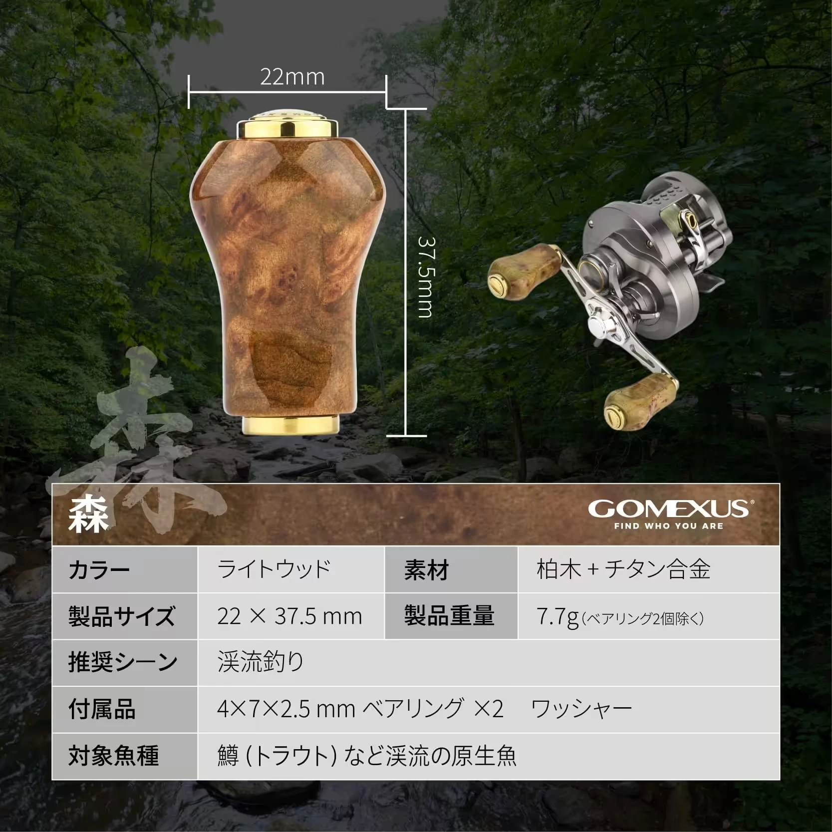 Gomexus 80mm BFS Baitcasting Reel Handle Vintage Cypress Wood Knob for Stream Trout Shimano Calcutta Conquest Aldebaran