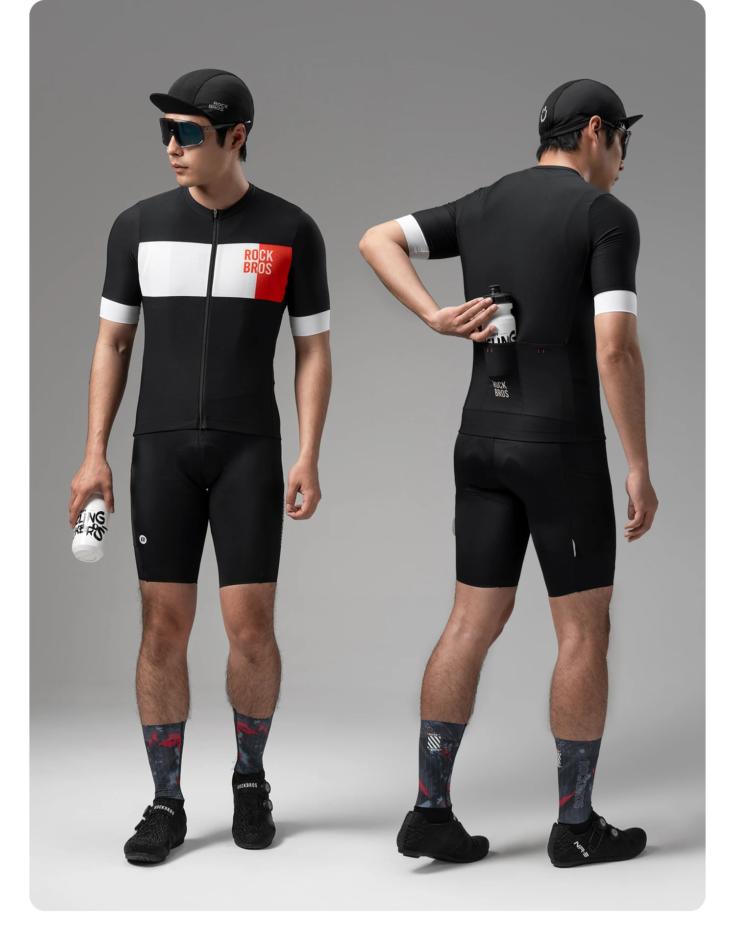 ROCKBROS Men Short Sleeve T-shirts Cycling Jersey Summer Breathable Sports T-shirts Slim-Fit Color-Block Cycling Tops Clothing