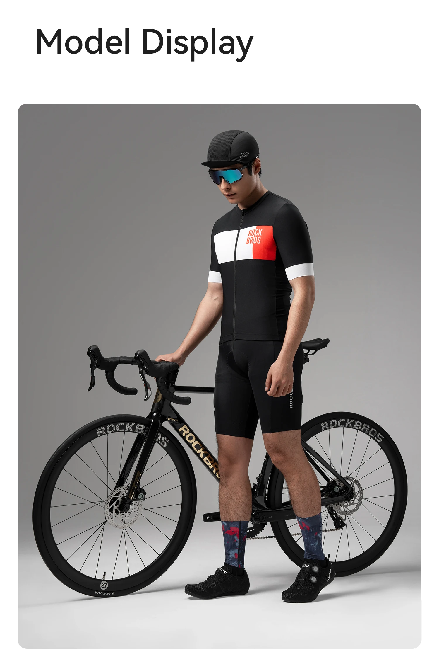 ROCKBROS Men Short Sleeve T-shirts Cycling Jersey Summer Breathable Sports T-shirts Slim-Fit Color-Block Cycling Tops Clothing
