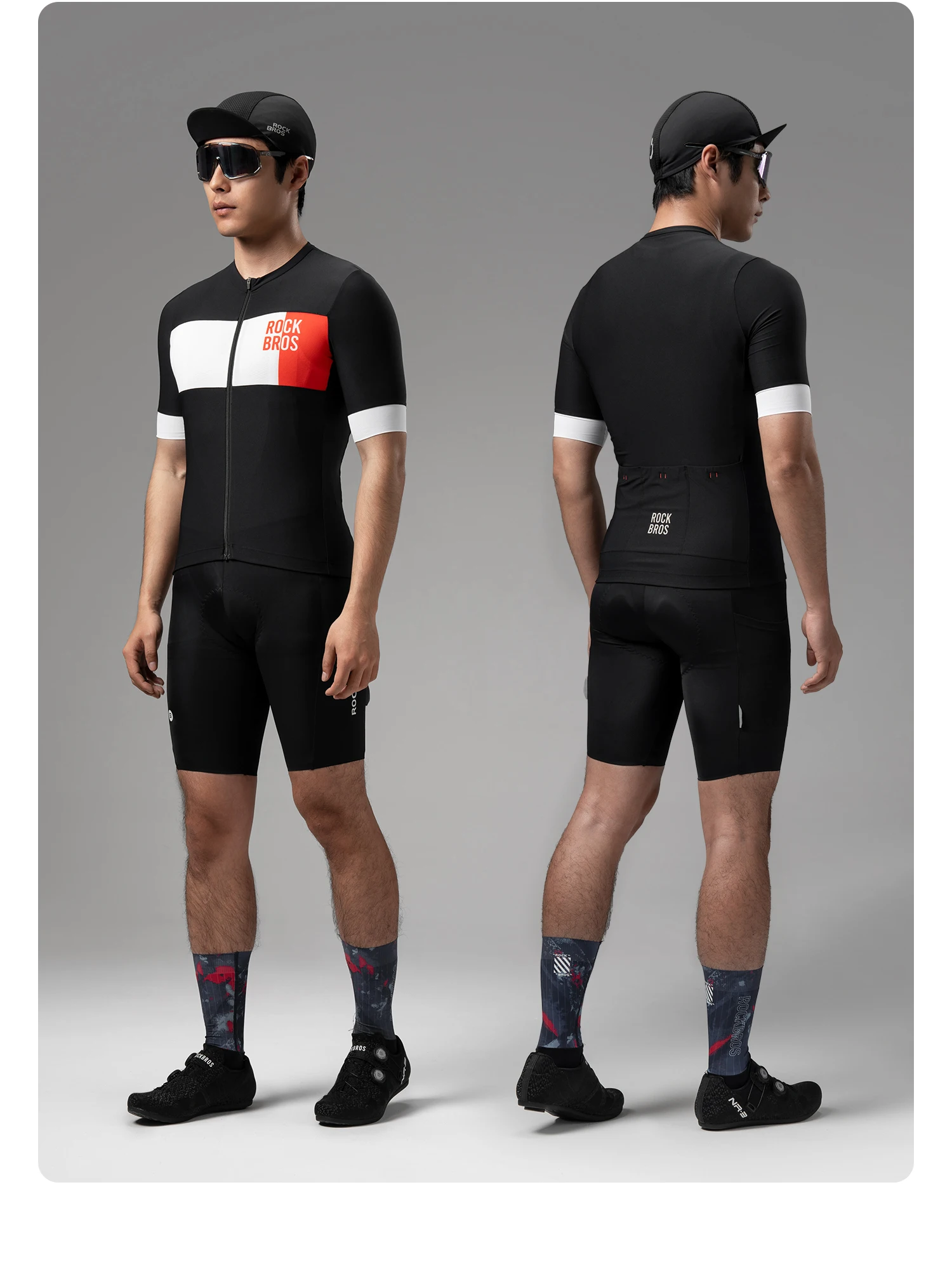 ROCKBROS Men Short Sleeve T-shirts Cycling Jersey Summer Breathable Sports T-shirts Slim-Fit Color-Block Cycling Tops Clothing