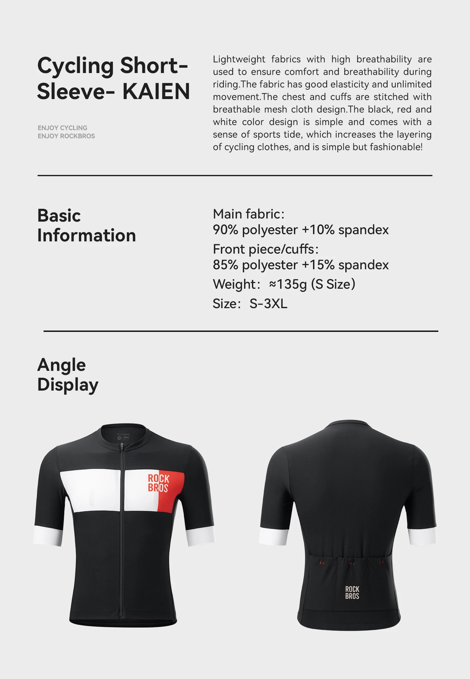 ROCKBROS Men Short Sleeve T-shirts Cycling Jersey Summer Breathable Sports T-shirts Slim-Fit Color-Block Cycling Tops Clothing