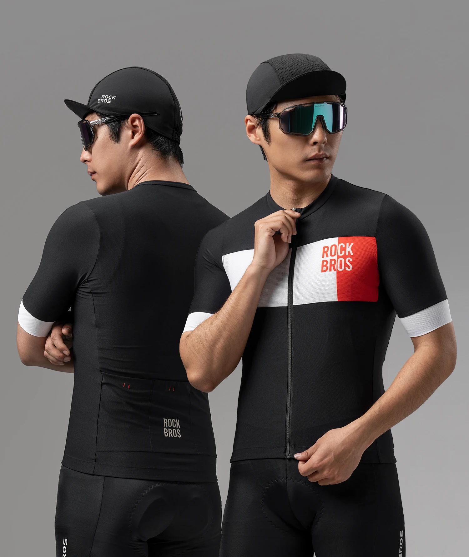 ROCKBROS Men Short Sleeve T-shirts Cycling Jersey Summer Breathable Sports T-shirts Slim-Fit Color-Block Cycling Tops Clothing