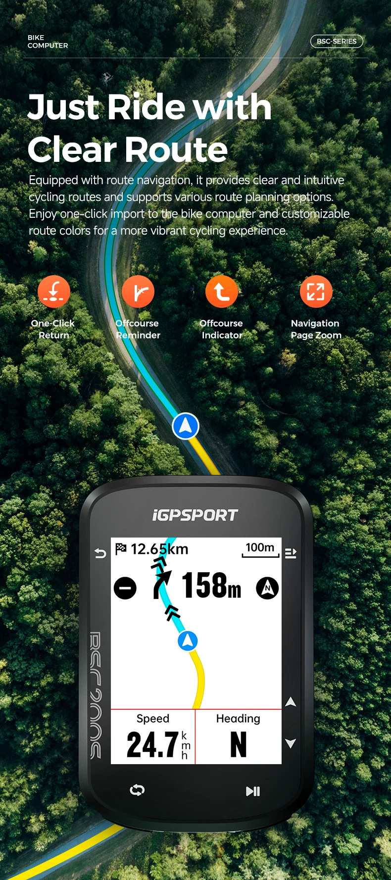 iGPSPORT BSC200S GPS Bike Computer 2.4" Colorful Screen Wireless Bicycle Speedometer Cycling Odometer Bluetooth Ant