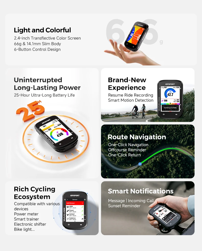 iGPSPORT BSC200S GPS Bike Computer 2.4" Colorful Screen Wireless Bicycle Speedometer Cycling Odometer Bluetooth Ant