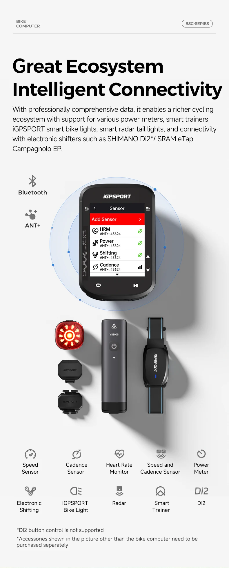 iGPSPORT BSC200S GPS Bike Computer 2.4" Colorful Screen Wireless Bicycle Speedometer Cycling Odometer Bluetooth Ant