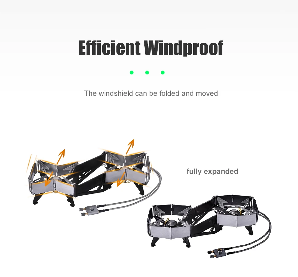 BRS-32 Foldable Camping Stove Portable Dual Head Burner Windproof Backpacking Furnace Free Adjustable Control Gas Stove Cookware