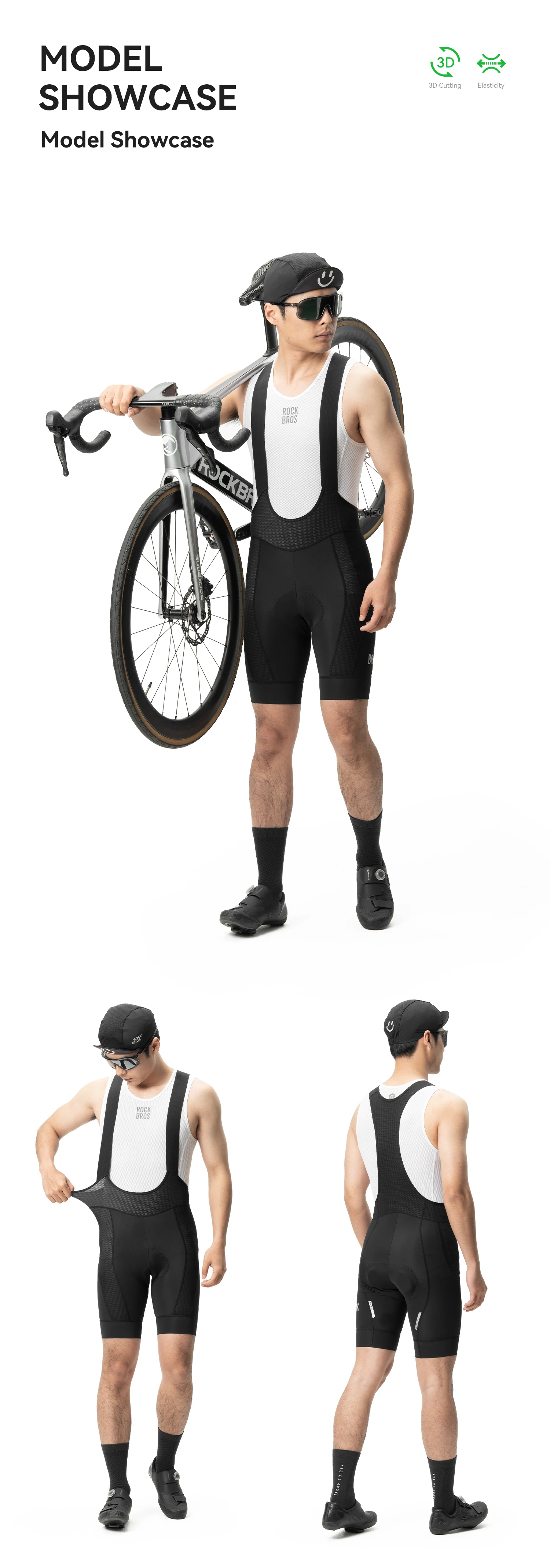 ROCKBROS Summer Cycling Bib Shorts Lightweight High Elastic Breathable Shorts Shock Absorption Sponge Cushion Pad Cycling Shorts