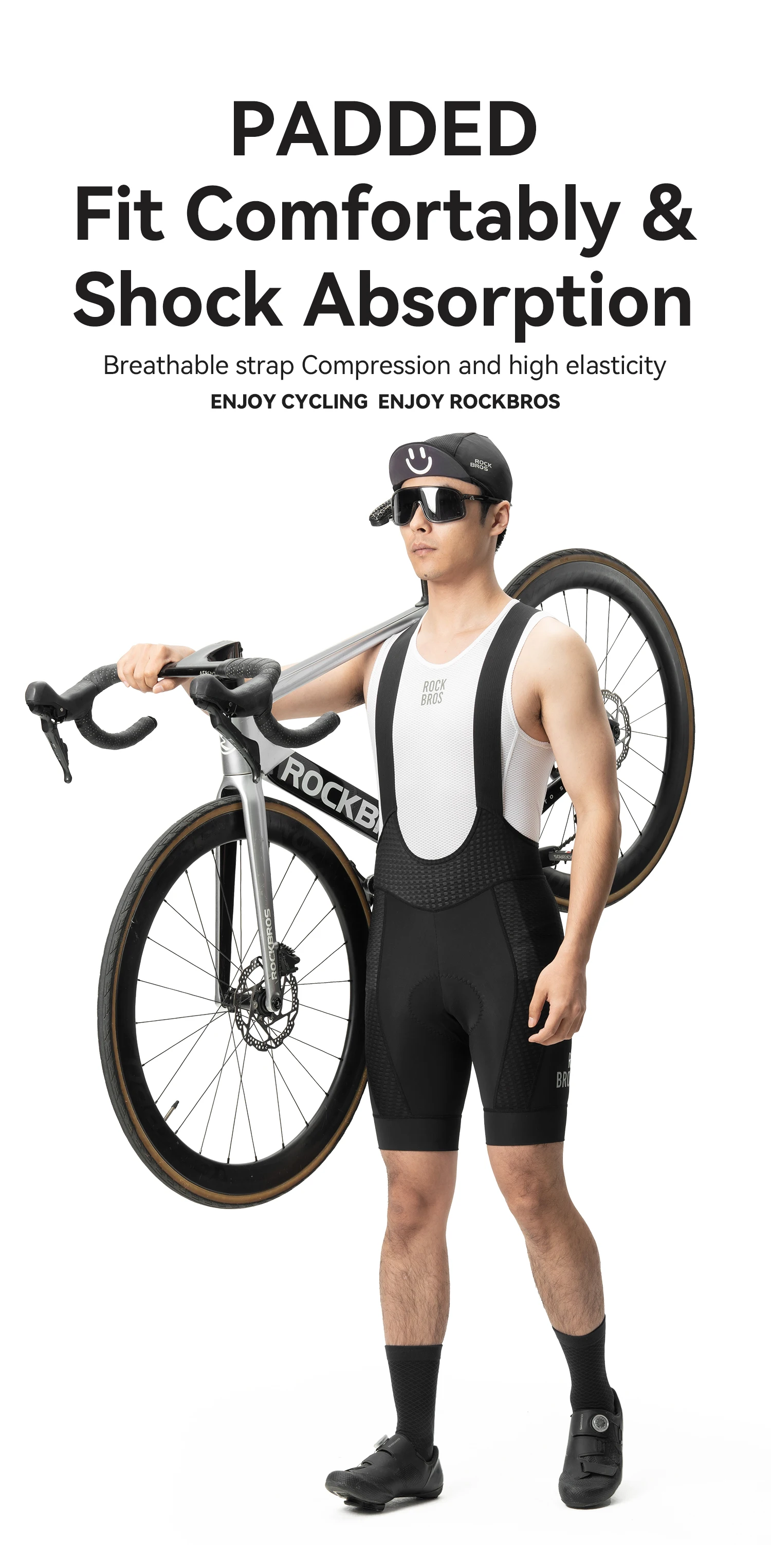 ROCKBROS Summer Cycling Bib Shorts Lightweight High Elastic Breathable Shorts Shock Absorption Sponge Cushion Pad Cycling Shorts