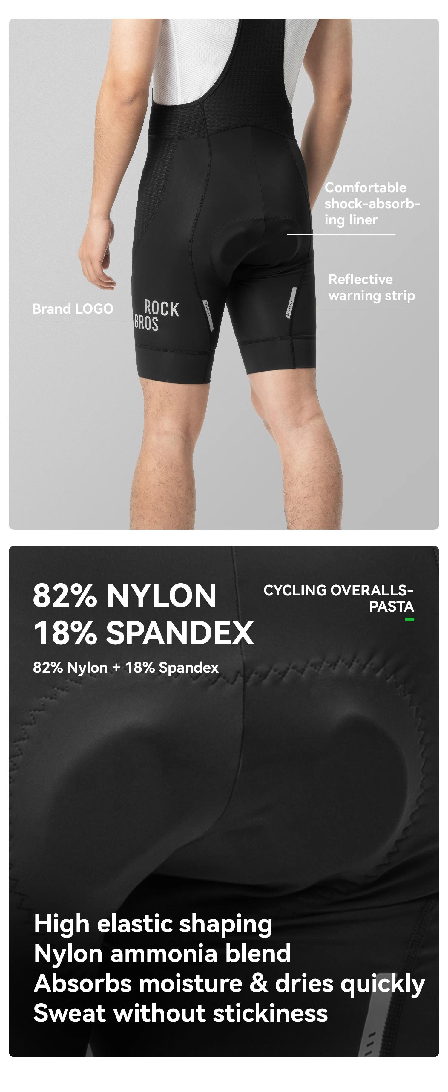 ROCKBROS Summer Cycling Bib Shorts Lightweight High Elastic Breathable Shorts Shock Absorption Sponge Cushion Pad Cycling Shorts