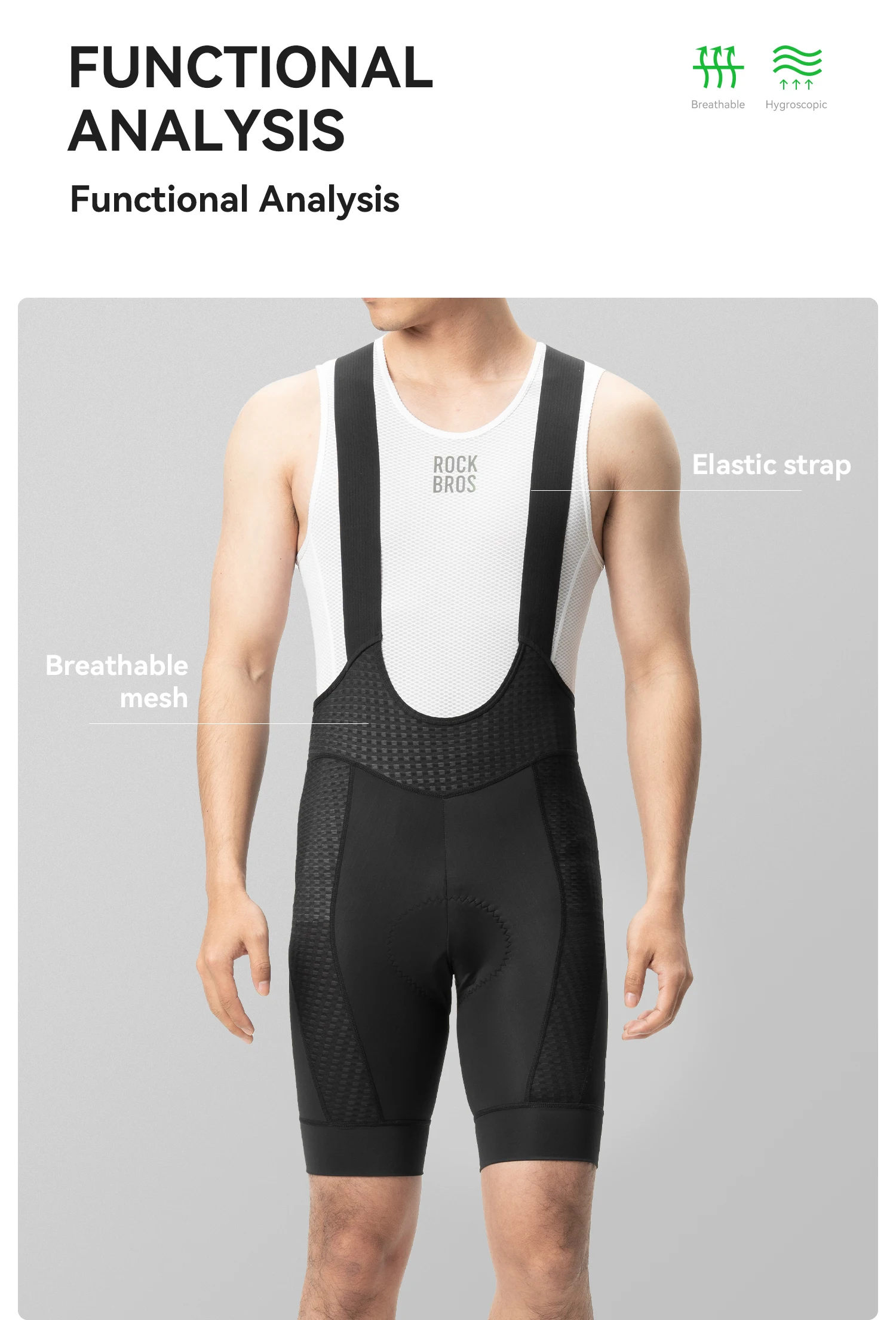 ROCKBROS Summer Cycling Bib Shorts Lightweight High Elastic Breathable Shorts Shock Absorption Sponge Cushion Pad Cycling Shorts