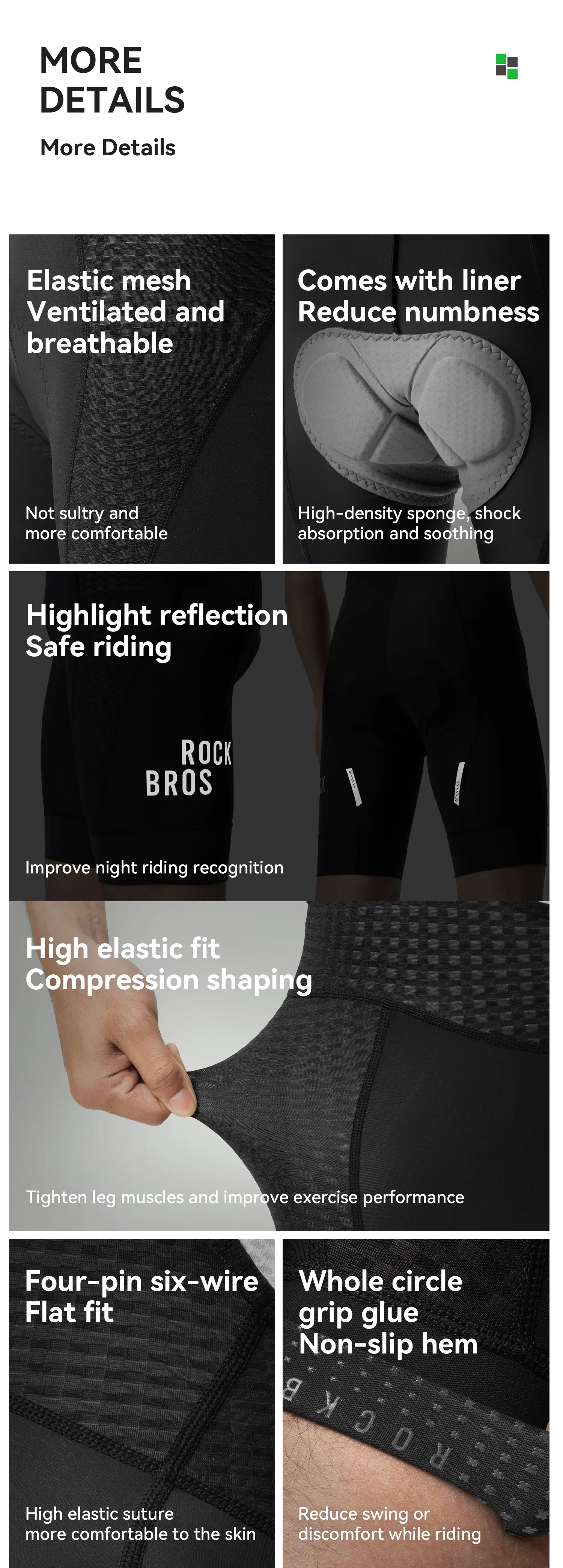 ROCKBROS Summer Cycling Bib Shorts Lightweight High Elastic Breathable Shorts Shock Absorption Sponge Cushion Pad Cycling Shorts
