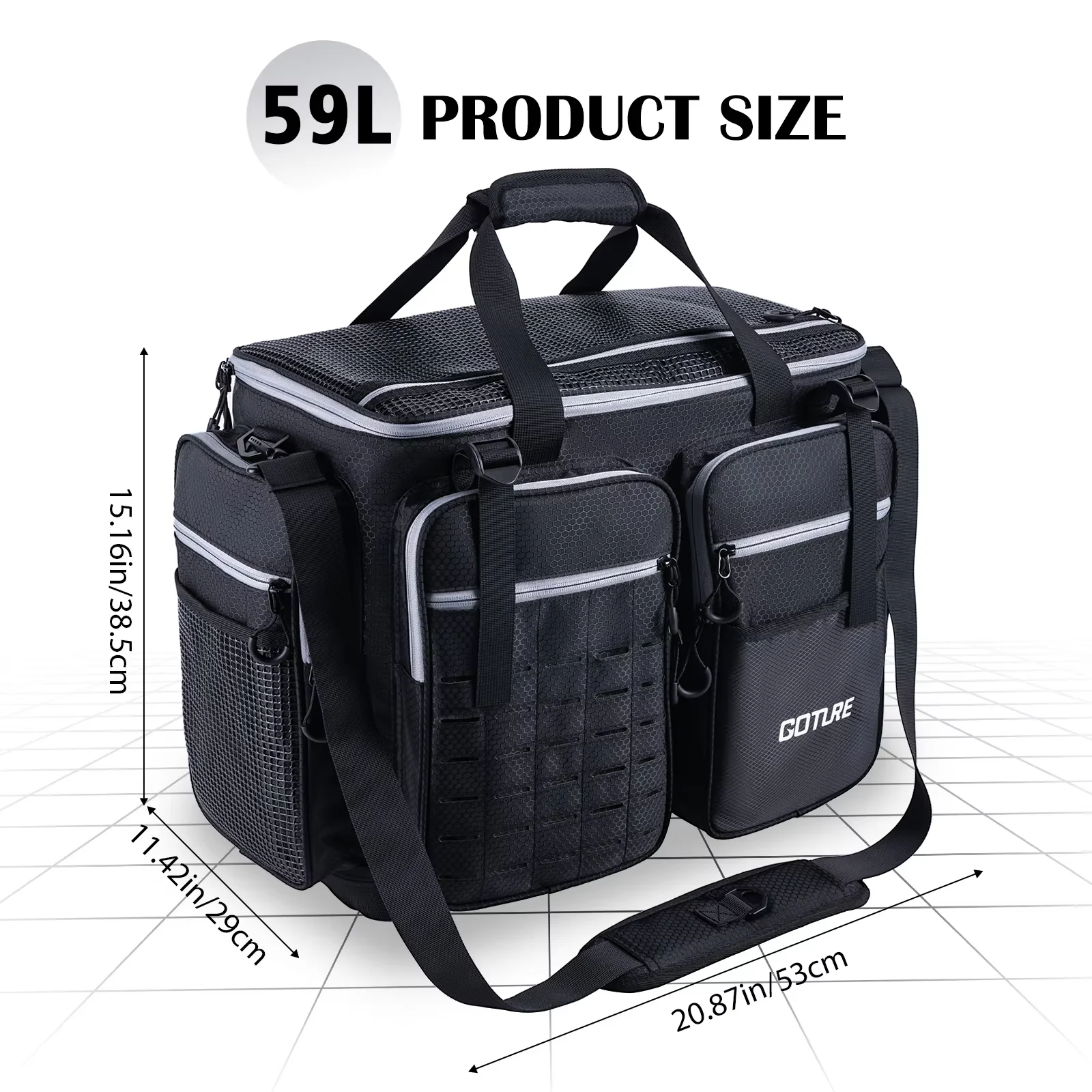 Goture Outdoor Fishing Bag Two-way Zipper Design 1680D Oxford Fabric Waterproof Multifunctional Tackle Fishing Pack 53*38*29cm