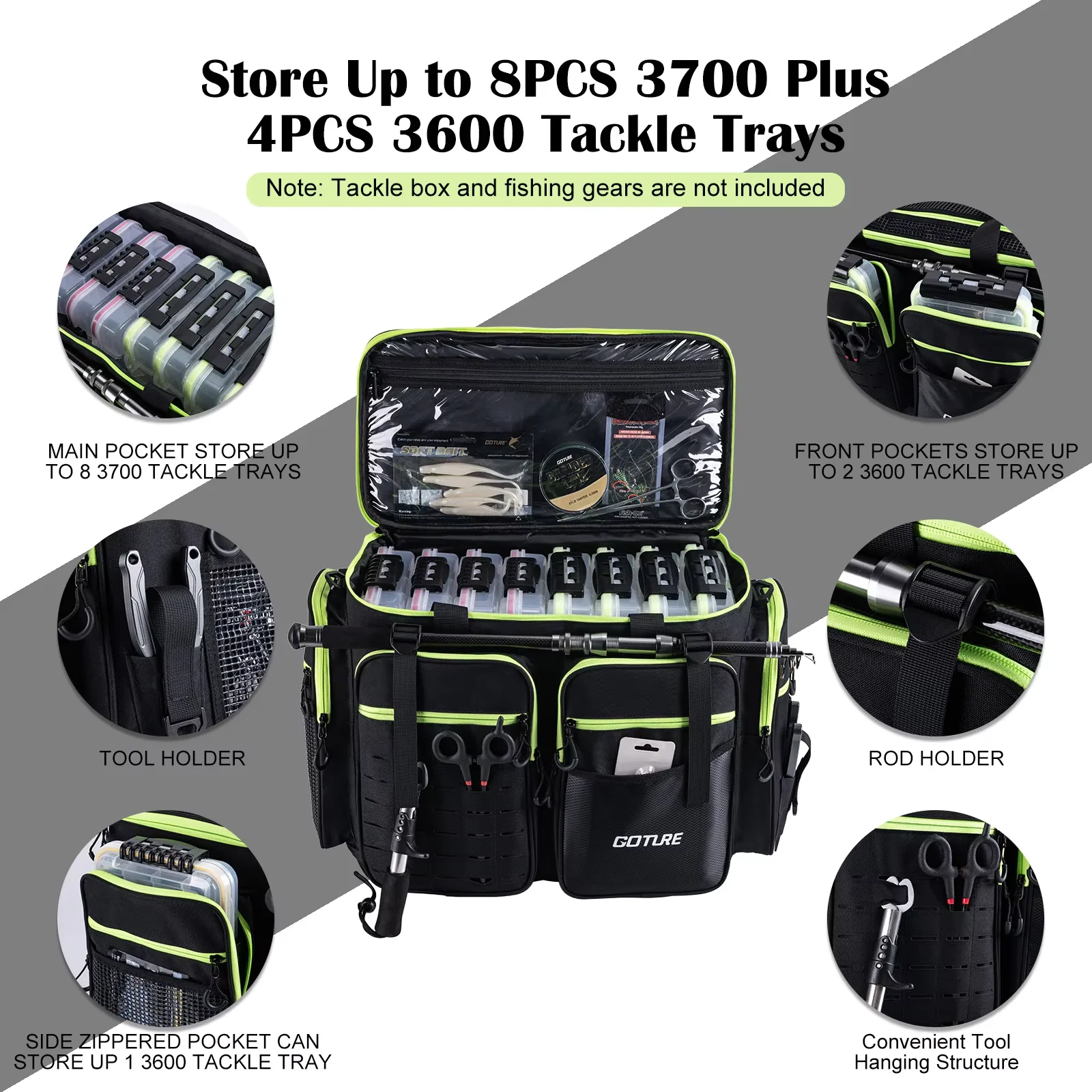 Goture Outdoor Fishing Bag Two-way Zipper Design 1680D Oxford Fabric Waterproof Multifunctional Tackle Fishing Pack 53*38*29cm