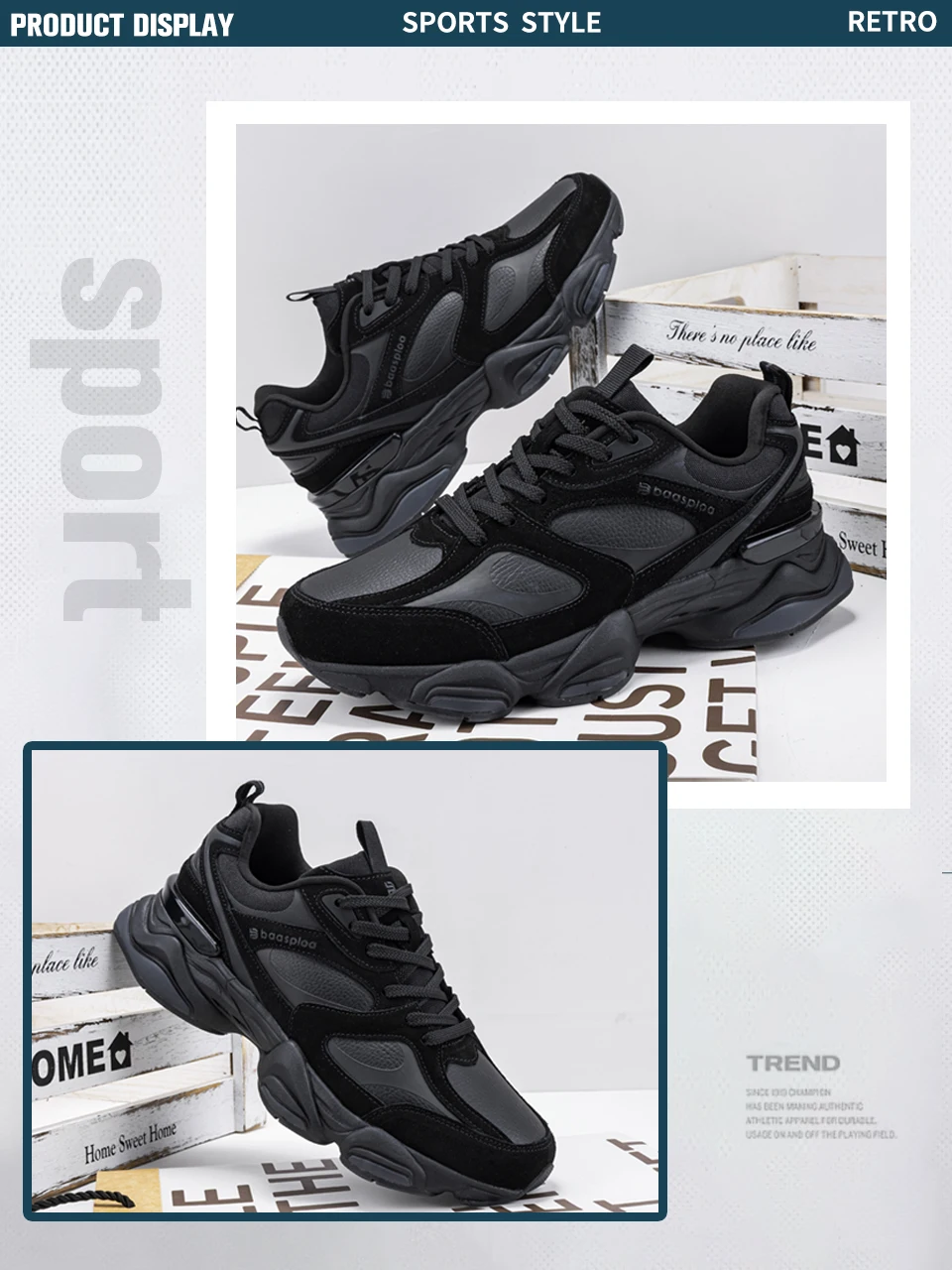 Baasploa Couple Walking Shoes Fashion Chunky Sneakers for Men Women Comfort Leather Trainers Cushioned Casual Sports Shoes