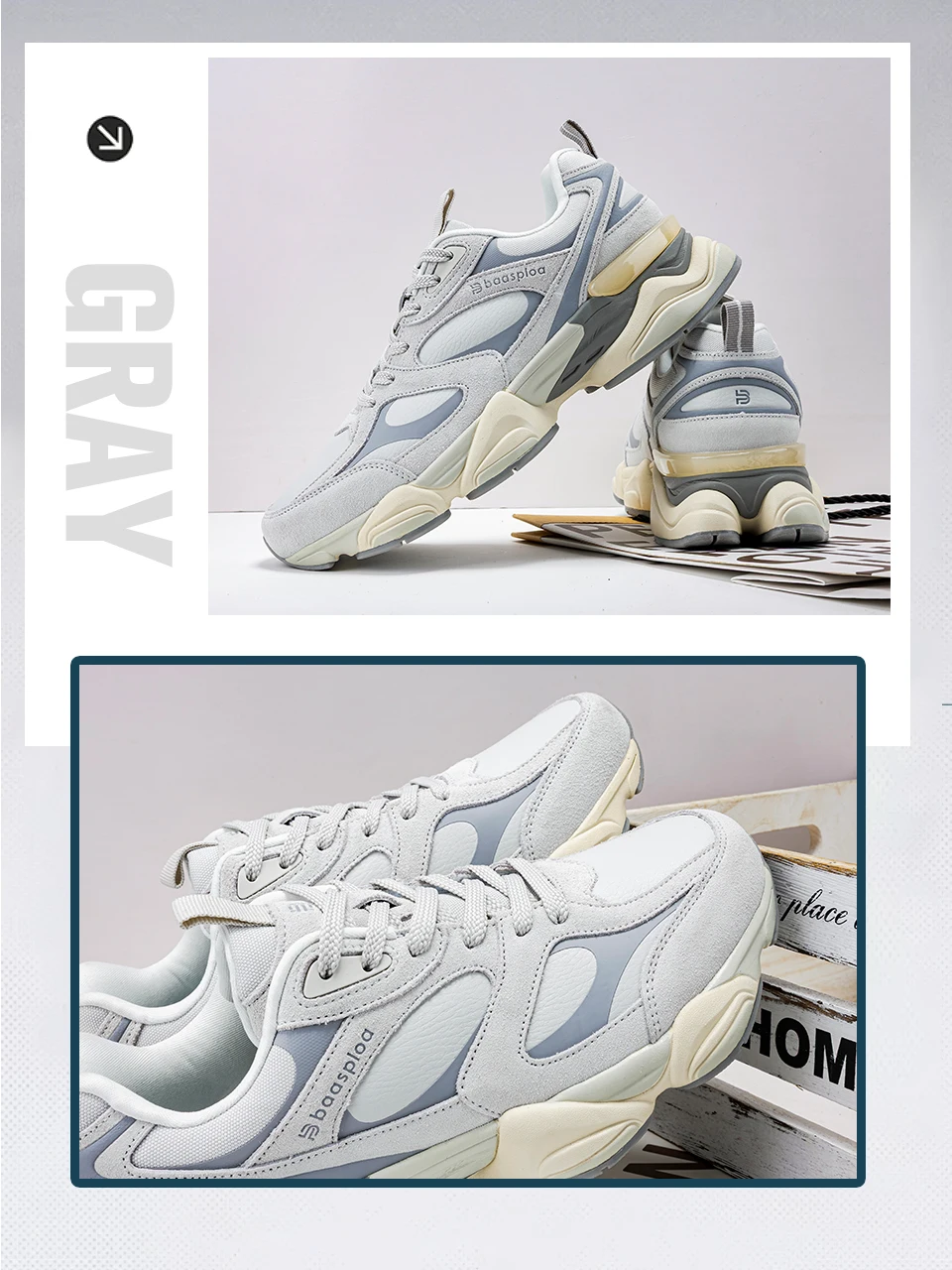 Baasploa Couple Walking Shoes Fashion Chunky Sneakers for Men Women Comfort Leather Trainers Cushioned Casual Sports Shoes