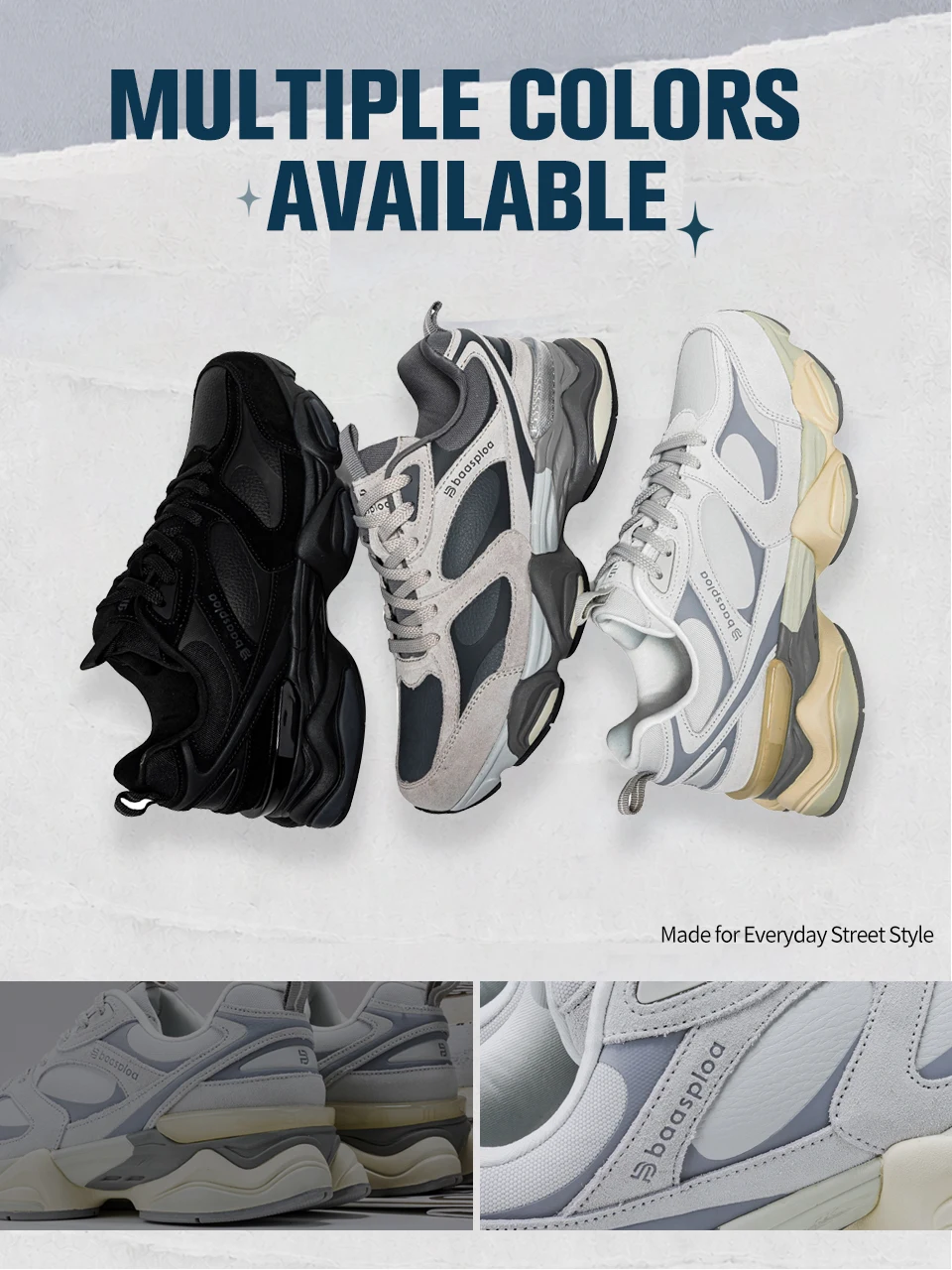 Baasploa Couple Walking Shoes Fashion Chunky Sneakers for Men Women Comfort Leather Trainers Cushioned Casual Sports Shoes