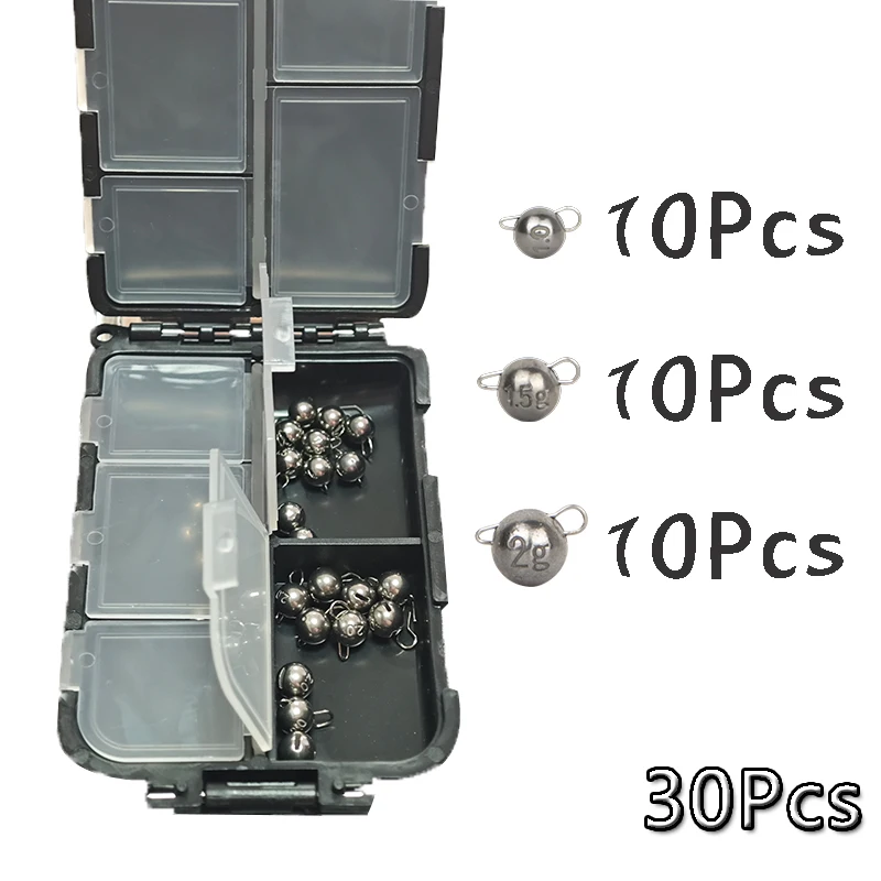 30Pcs 1g-1.5g-2g Tungsten Fishing Weights Kit with Black Box, Swivel Round Ball Cheburashka Sinkers Fishing Tackle Accessories