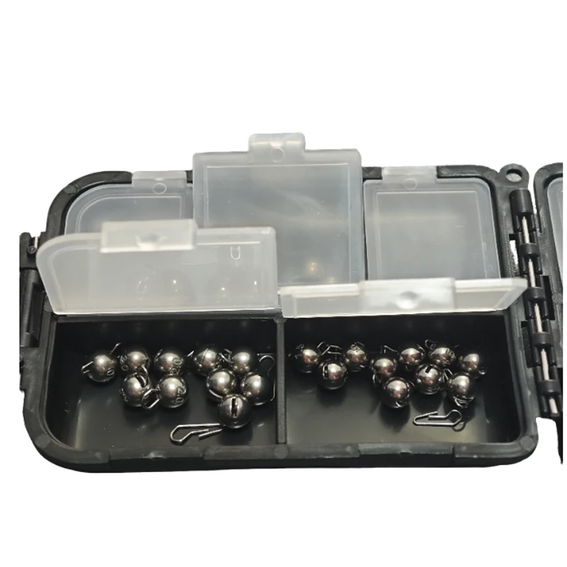 30Pcs 1g-1.5g-2g Tungsten Fishing Weights Kit with Black Box, Swivel Round Ball Cheburashka Sinkers Fishing Tackle Accessories