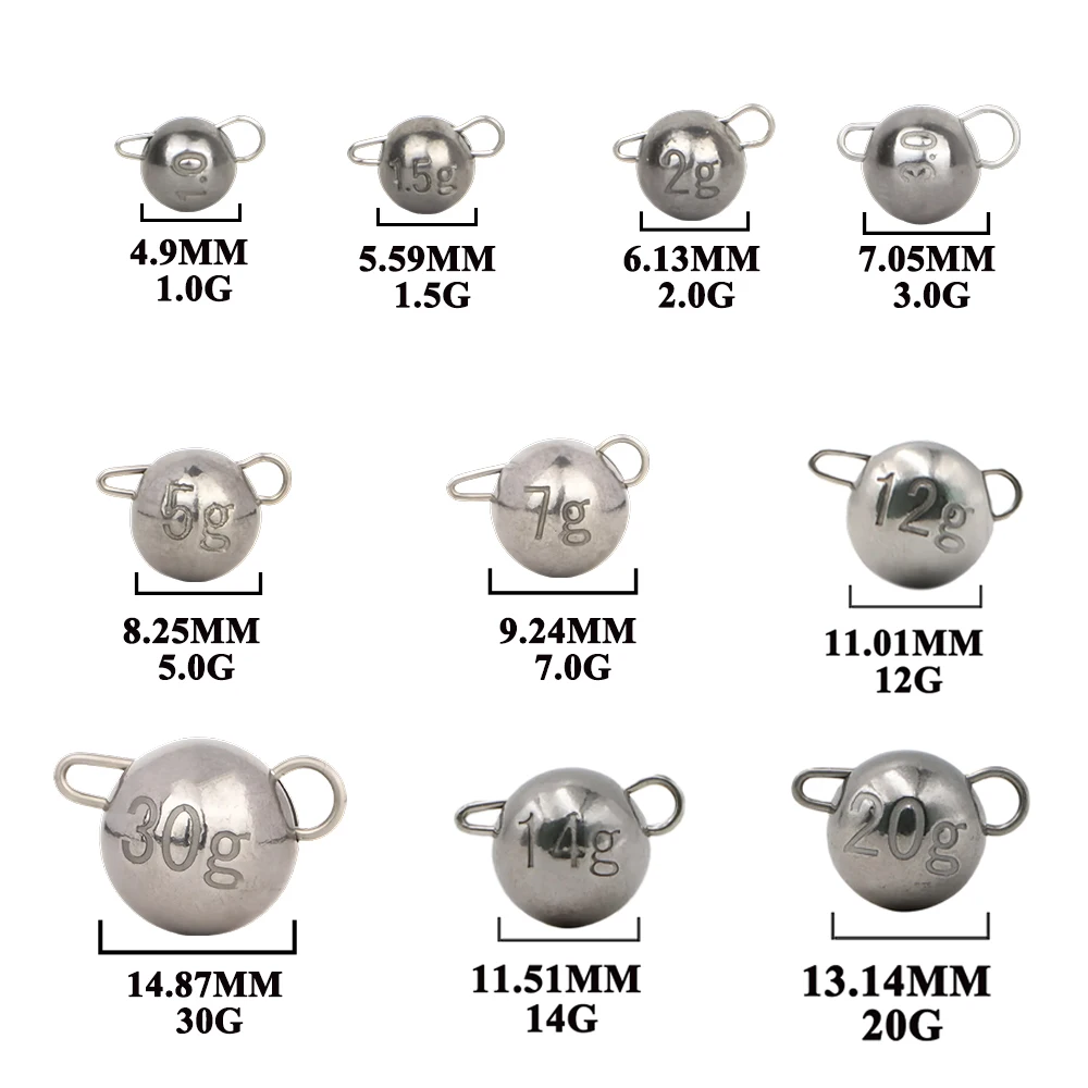 30Pcs 1g-1.5g-2g Tungsten Fishing Weights Kit with Black Box, Swivel Round Ball Cheburashka Sinkers Fishing Tackle Accessories