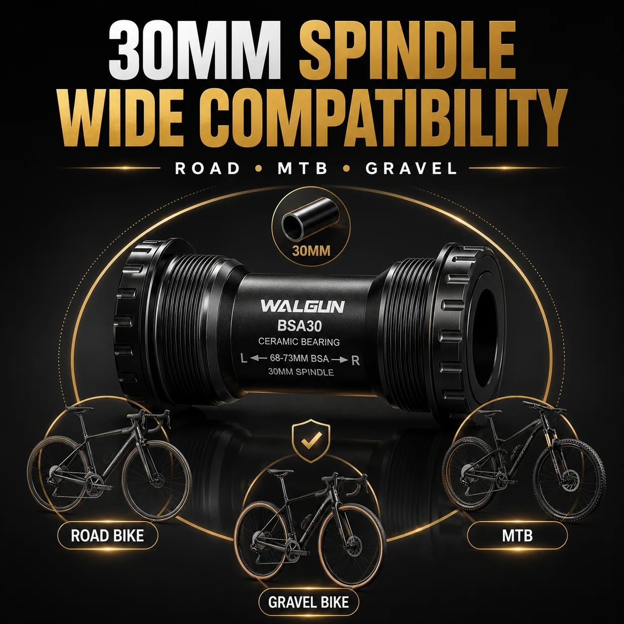 WALGUN BSA30 Ceramic Bottom Bracket AL7075 CNC Sealed Bearing 68-73mm BSA Thread for Road MTB Gravel Bike