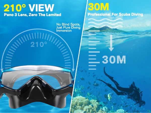 Adult Panoramic Diving Mask, High-Definition Glass LensDiving Mask , Silicone Leak-Proof Snorkel Mask
