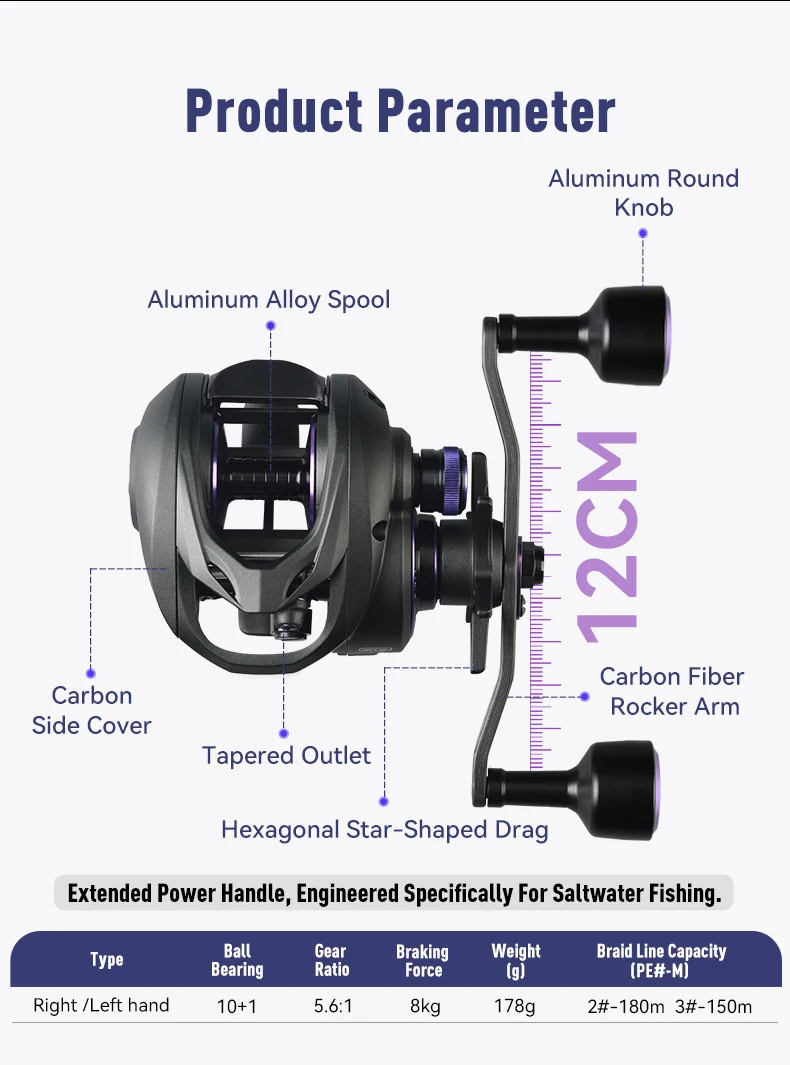 Kingdom Mithras Baitcasting Reel Aluminum Alloy Frame 5.6:1 4.7:1 Gear Ratio 8KG Max Drag 10+1BB For Squid Octopus Fishing