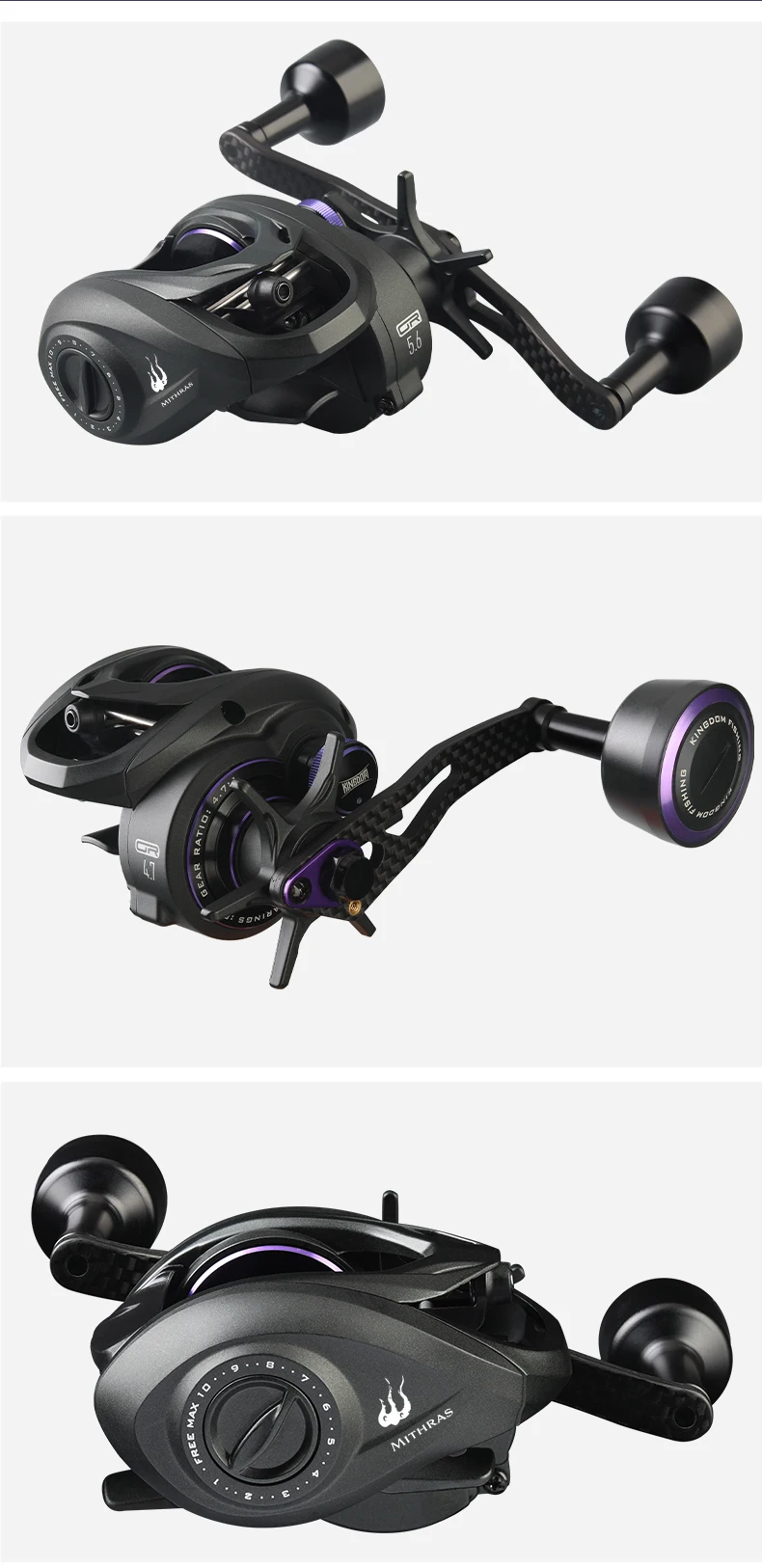 Kingdom Mithras Baitcasting Reel Aluminum Alloy Frame 5.6:1 4.7:1 Gear Ratio 8KG Max Drag 10+1BB For Squid Octopus Fishing