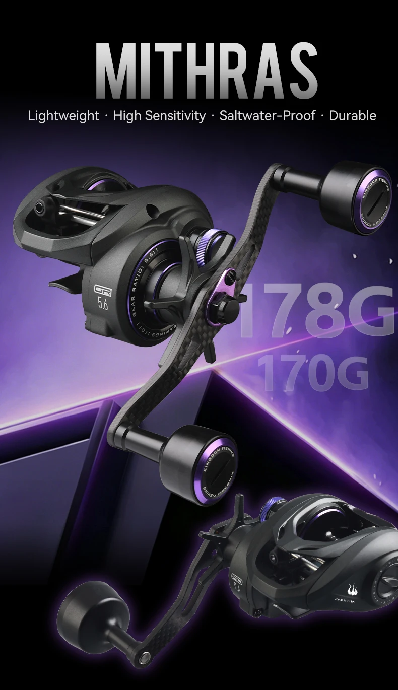 Kingdom Mithras Baitcasting Reel Aluminum Alloy Frame 5.6:1 4.7:1 Gear Ratio 8KG Max Drag 10+1BB For Squid Octopus Fishing