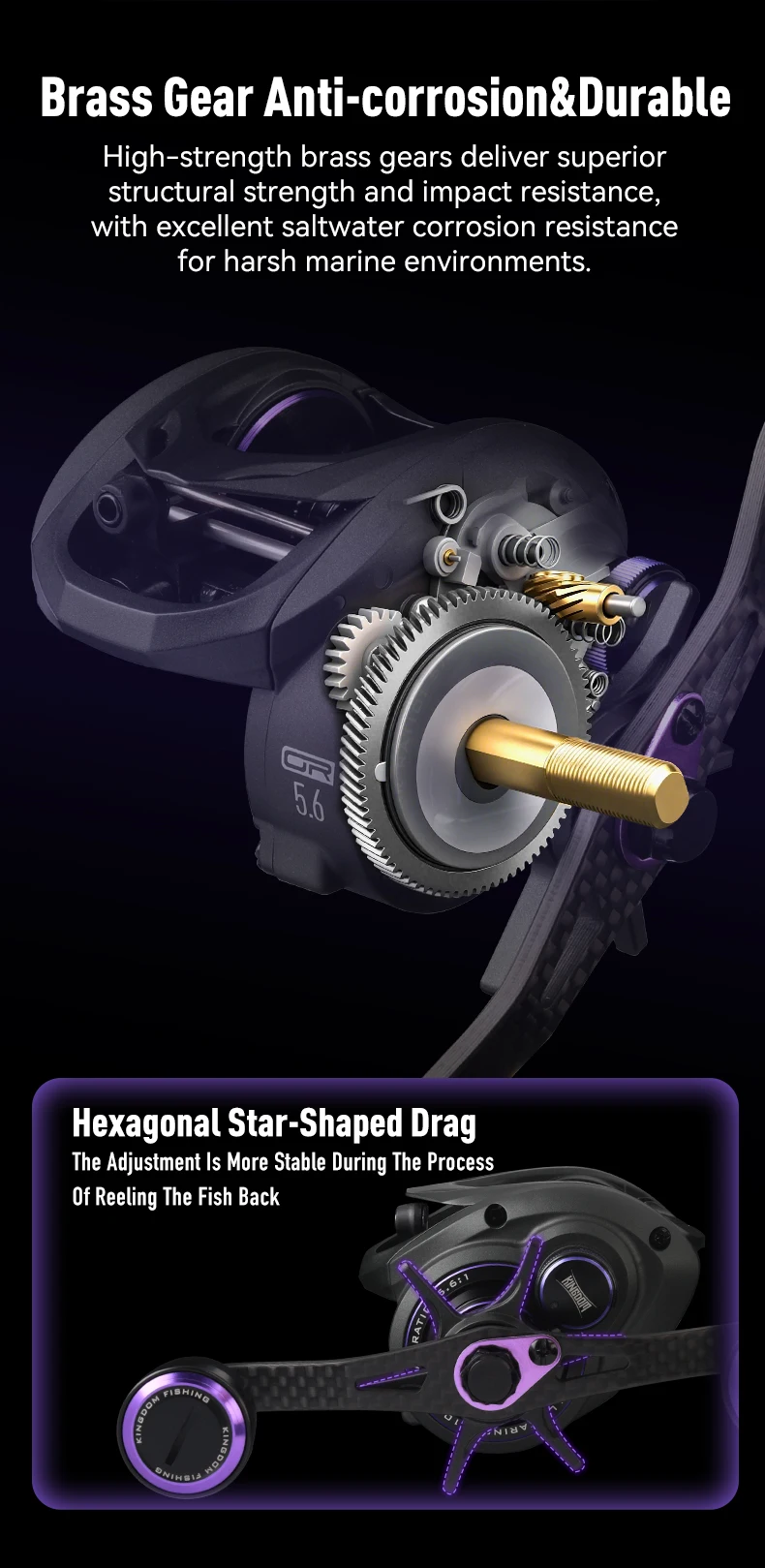 Kingdom Mithras Baitcasting Reel Aluminum Alloy Frame 5.6:1 4.7:1 Gear Ratio 8KG Max Drag 10+1BB For Squid Octopus Fishing