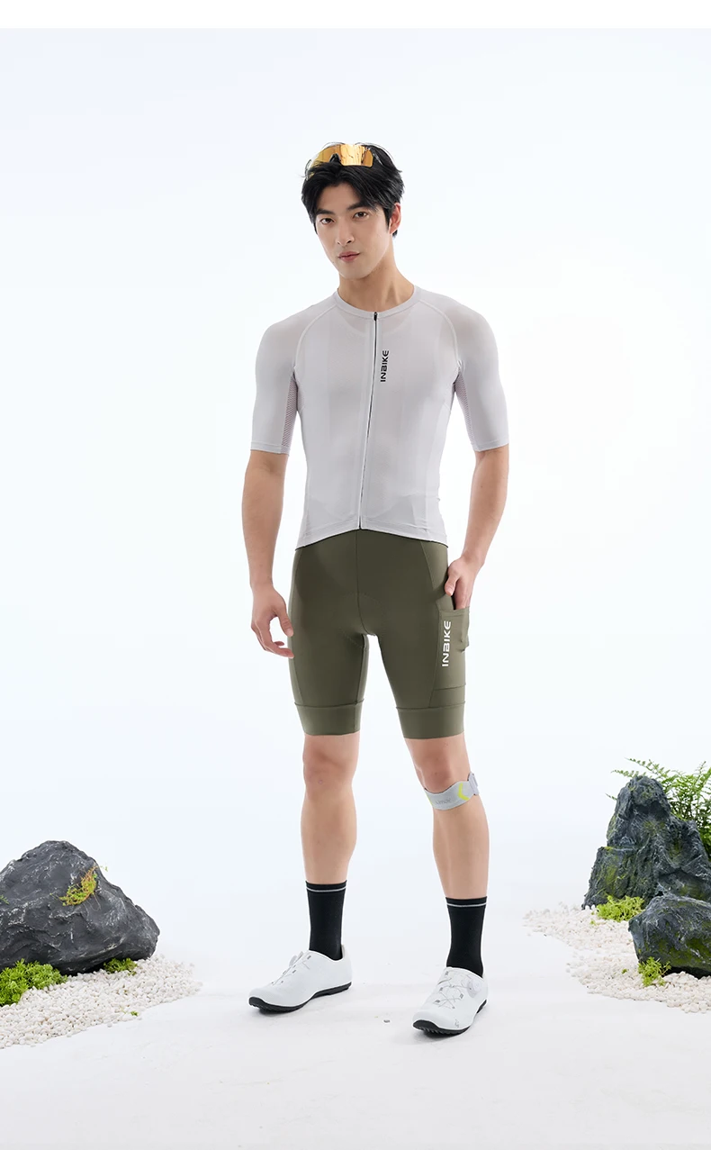 INBIKE Pro Men's Cycling Suit Short Sleeve Jersey Bib Shorts with Pockets Breathable Summer Road Bike Bicycle Clothing Quick Dry