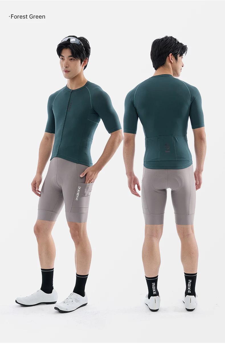 INBIKE Pro Men's Cycling Suit Short Sleeve Jersey Bib Shorts with Pockets Breathable Summer Road Bike Bicycle Clothing Quick Dry