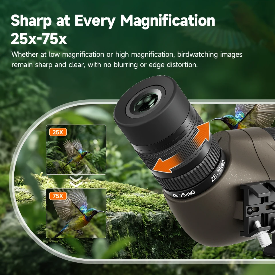 Svbony SV29 Telescope 25-75x80mm FMC Removable 1.25" Eyepiece Dovetail Slot Spotting Scope for Birdwatching Moon-viewing Camping