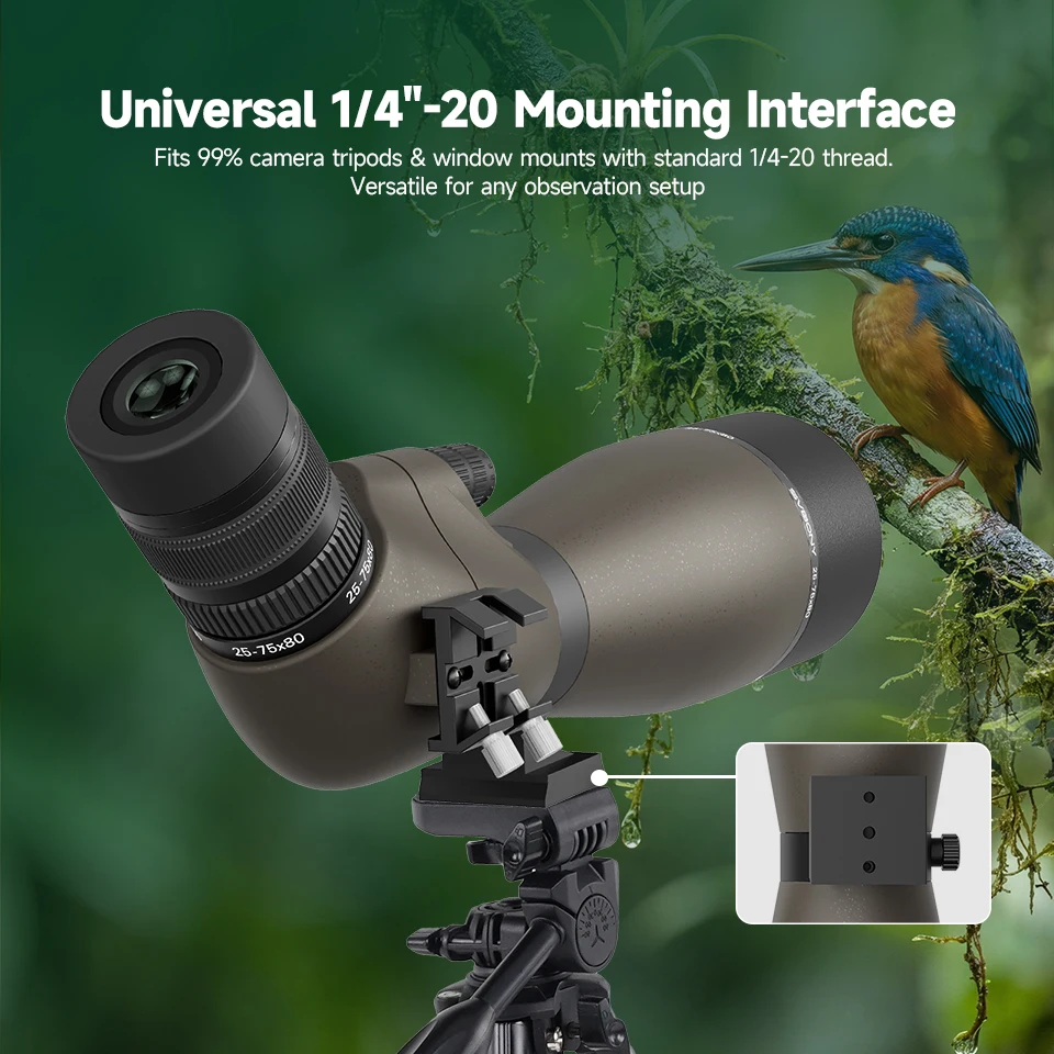 Svbony SV29 Telescope 25-75x80mm FMC Removable 1.25" Eyepiece Dovetail Slot Spotting Scope for Birdwatching Moon-viewing Camping