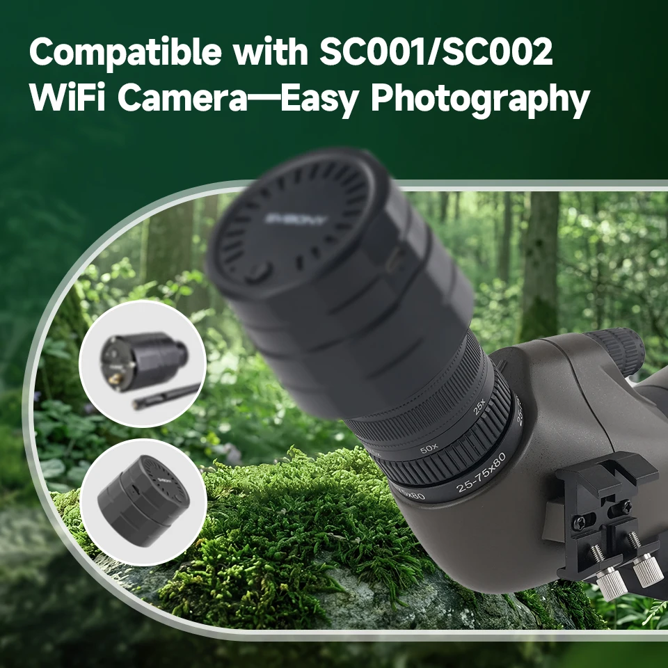 Svbony SV29 Telescope 25-75x80mm FMC Removable 1.25" Eyepiece Dovetail Slot Spotting Scope for Birdwatching Moon-viewing Camping