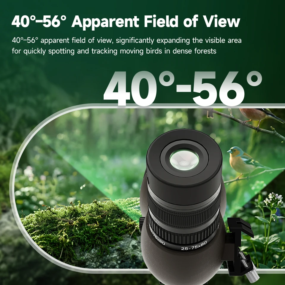 Svbony SV29 Telescope 25-75x80mm FMC Removable 1.25" Eyepiece Dovetail Slot Spotting Scope for Birdwatching Moon-viewing Camping
