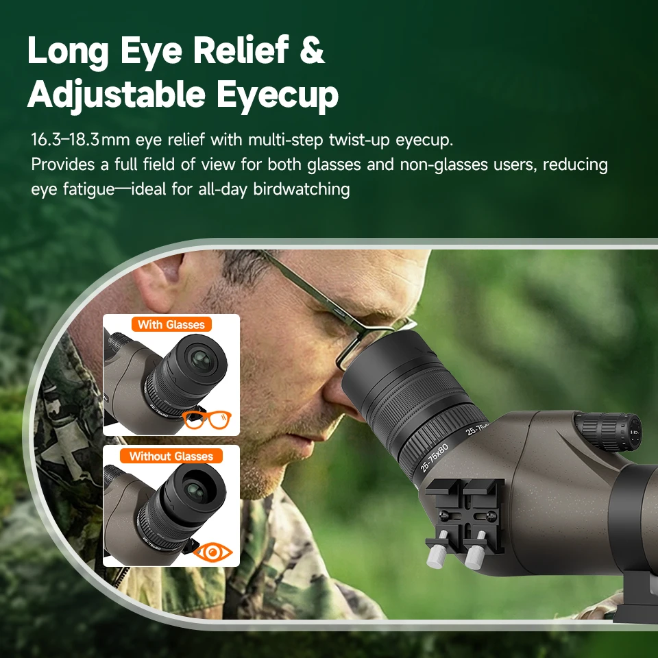 Svbony SV29 Telescope 25-75x80mm FMC Removable 1.25" Eyepiece Dovetail Slot Spotting Scope for Birdwatching Moon-viewing Camping