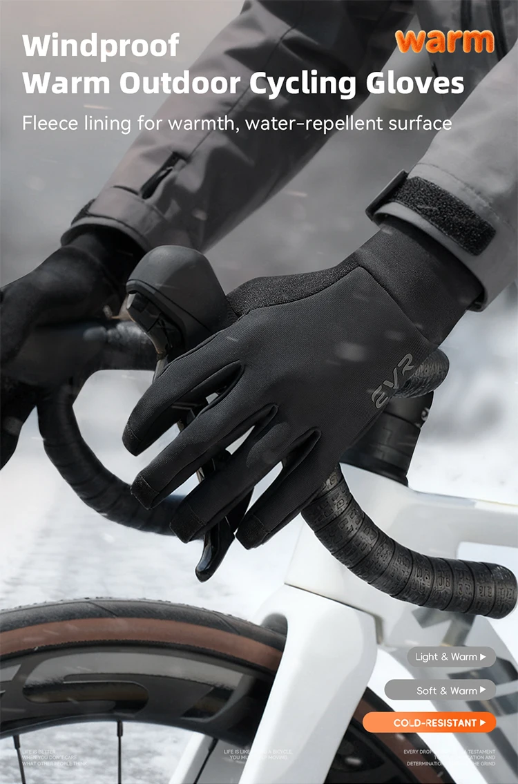 EVR Winter Cycling Gloves Windproof Fleece Thermal Full Finger Bike Gloves Men's Women's Road MTB Cycling Gloves Outdoor Sports