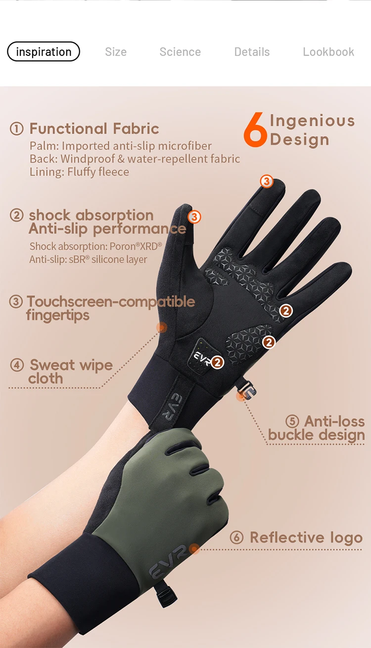 EVR Winter Cycling Gloves Windproof Fleece Thermal Full Finger Bike Gloves Men's Women's Road MTB Cycling Gloves Outdoor Sports