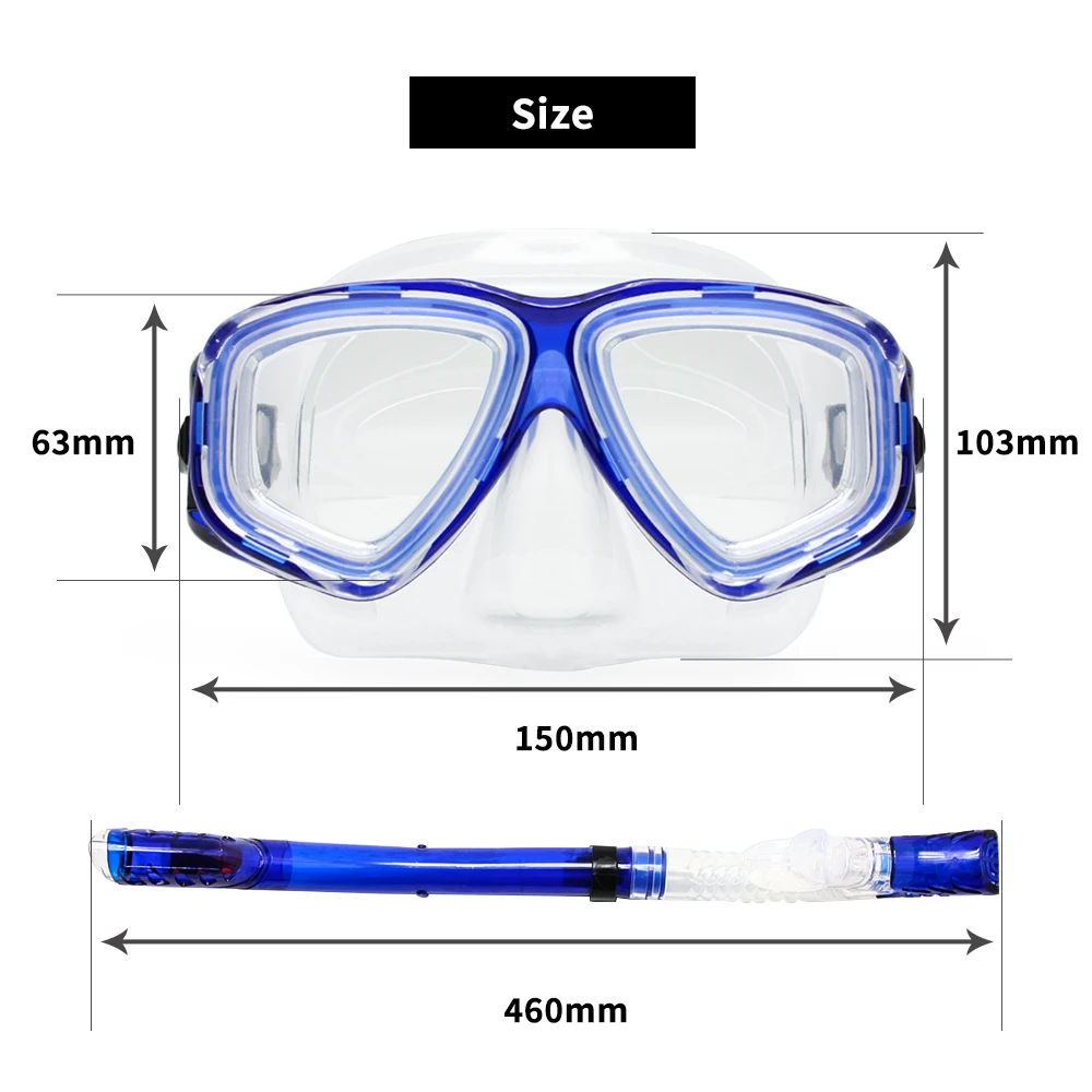 Optical Diving Gear Kit Myopia Snorkel Set, Different Strength for Each Eye, Nearsighted Dry Top Scuba Mask