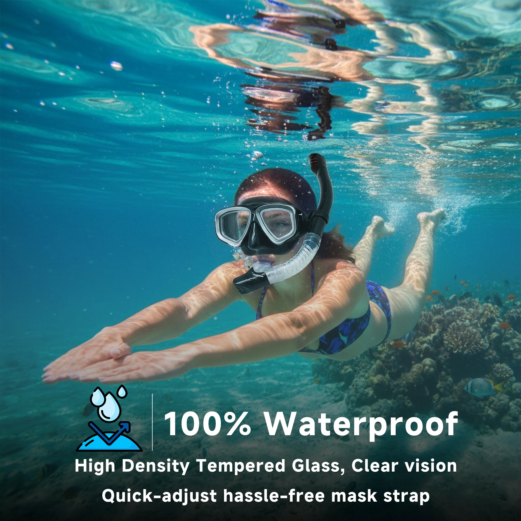 Optical Diving Gear Kit Myopia Snorkel Set, Different Strength for Each Eye, Nearsighted Dry Top Scuba Mask