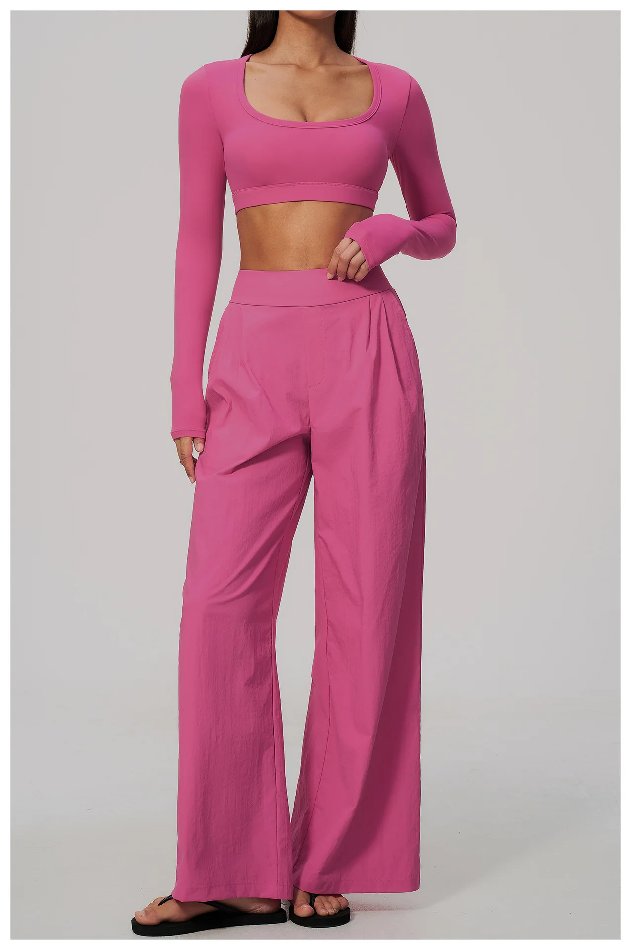 Women Pleated Wide Leg Pants Fitness Running Yoga Pants High Waist Gym Workout Straight Leggings Pilates Running Sports Trousers
