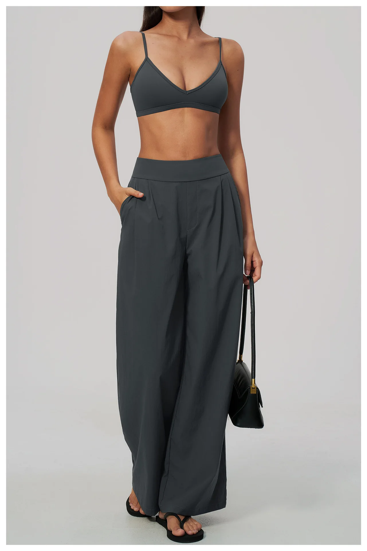 Women Pleated Wide Leg Pants Fitness Running Yoga Pants High Waist Gym Workout Straight Leggings Pilates Running Sports Trousers