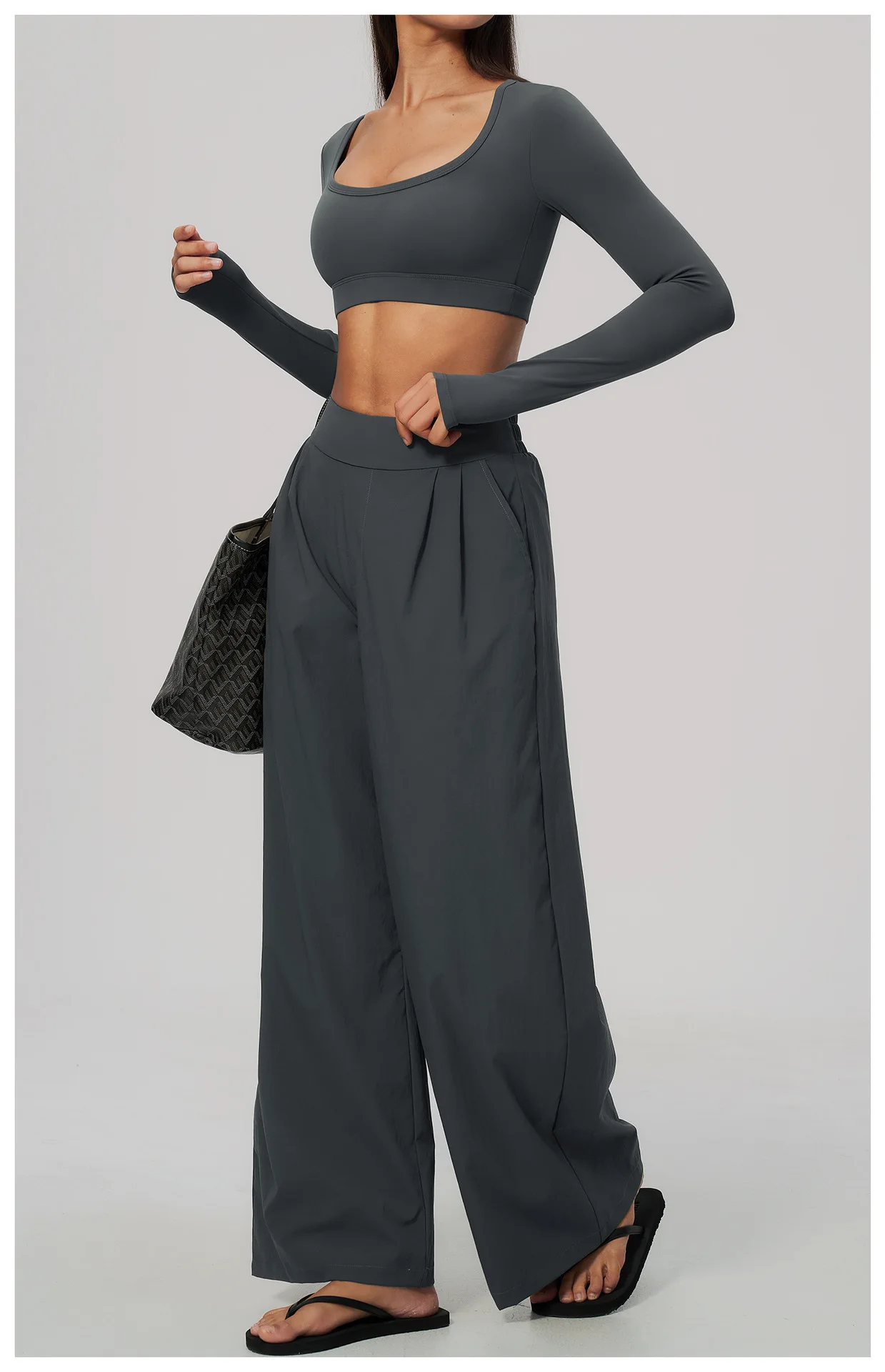 Women Pleated Wide Leg Pants Fitness Running Yoga Pants High Waist Gym Workout Straight Leggings Pilates Running Sports Trousers