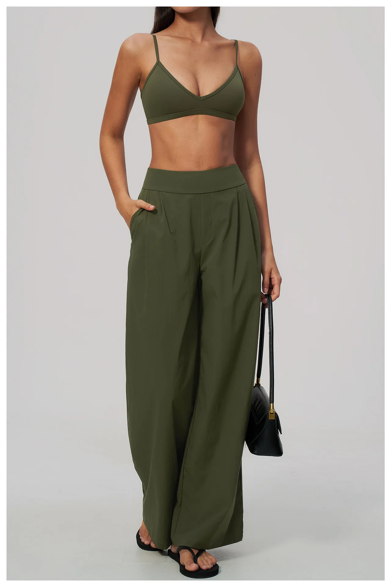Women Pleated Wide Leg Pants Fitness Running Yoga Pants High Waist Gym Workout Straight Leggings Pilates Running Sports Trousers