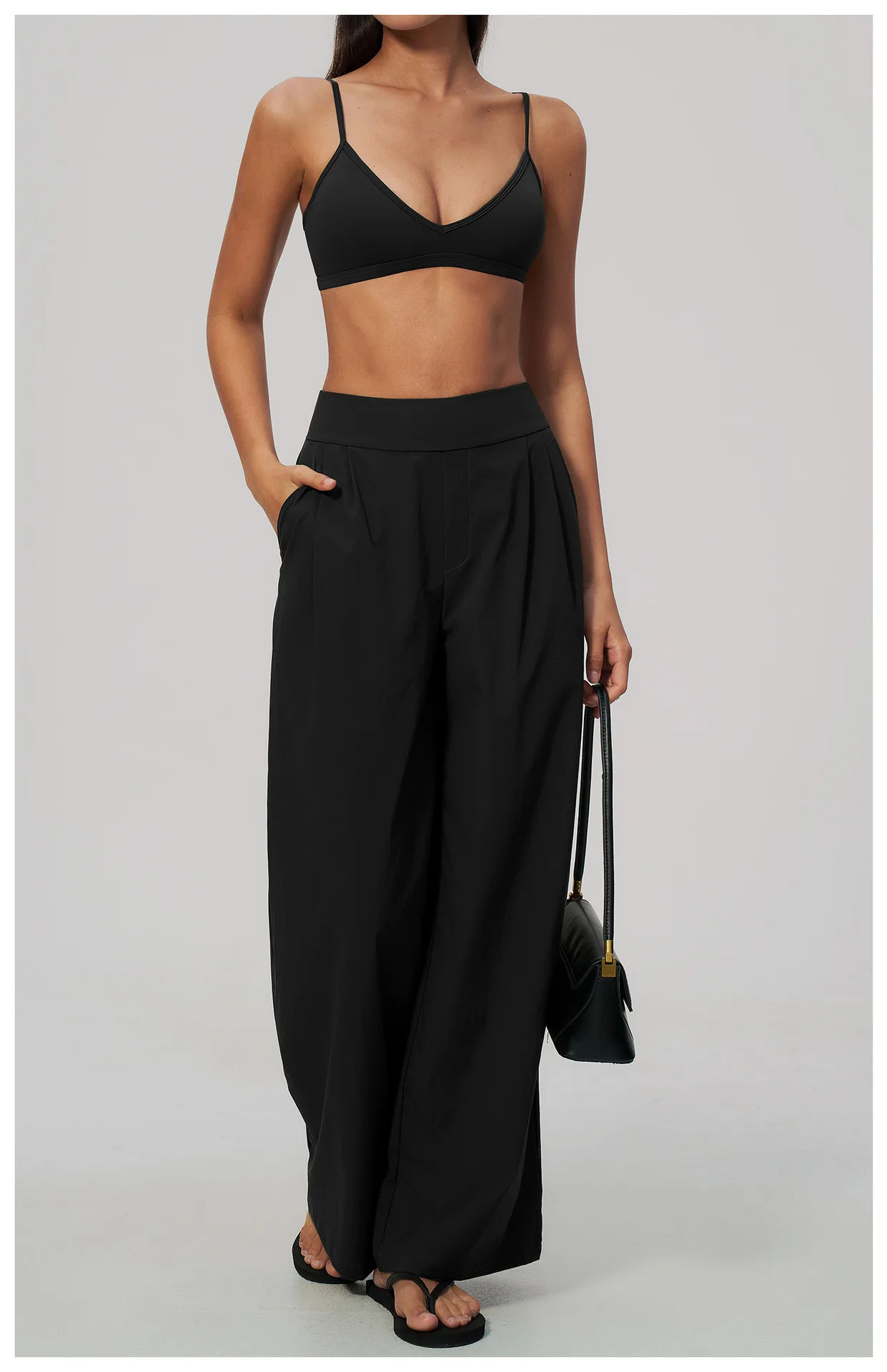 Women Pleated Wide Leg Pants Fitness Running Yoga Pants High Waist Gym Workout Straight Leggings Pilates Running Sports Trousers
